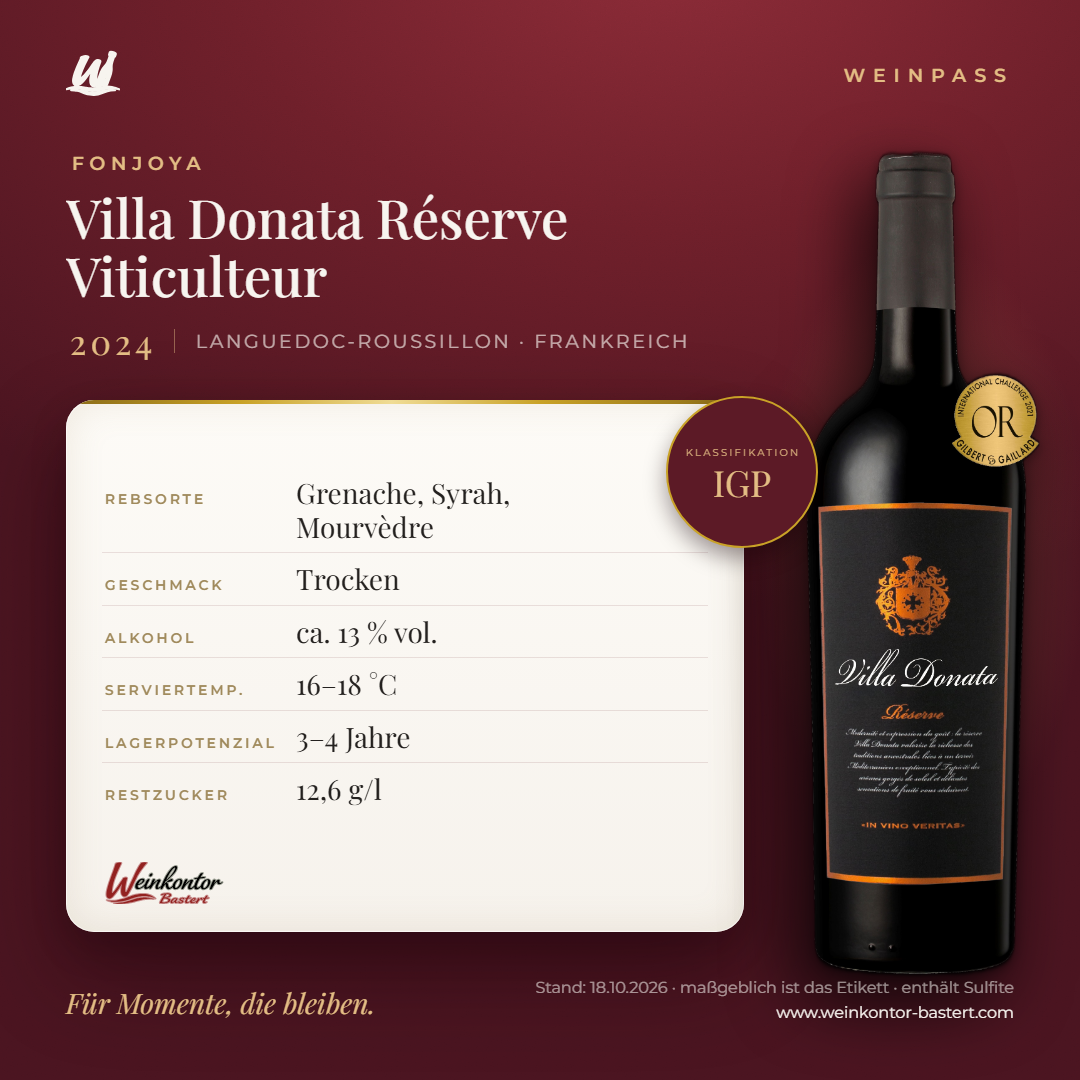 Villa Donata Réserve Viticulteur Fonjoya IGP – Languedoc-Roussillon – Weinpass | Weinkontor Bastert