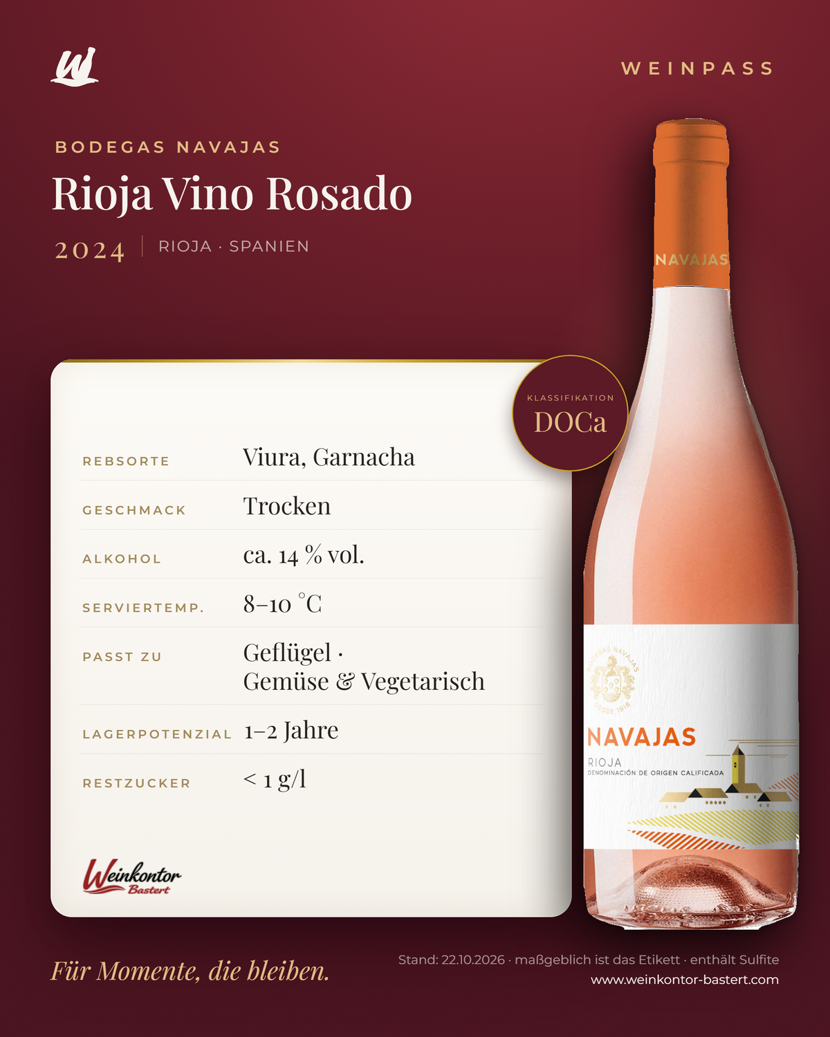 Vino Rosado Bodegas Navajas DOCa – Rioja – Weinpass | Weinkontor Bastert