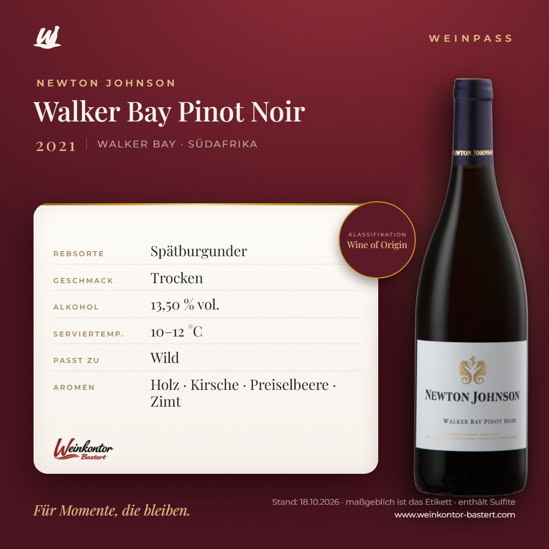 Walker Bay Pinot Noir Newton Johnson – Weinpass | Weinkontor Bastert