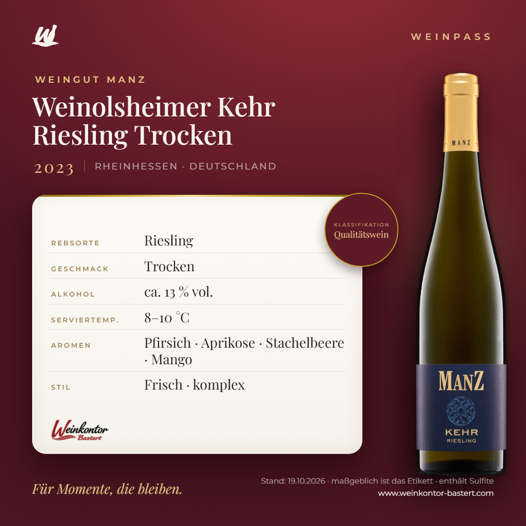 Weinolsheimer Kehr Riesling Trocken Manz 6er-Karton – Rheinhessen – Weinpass | Weinkontor Bastert