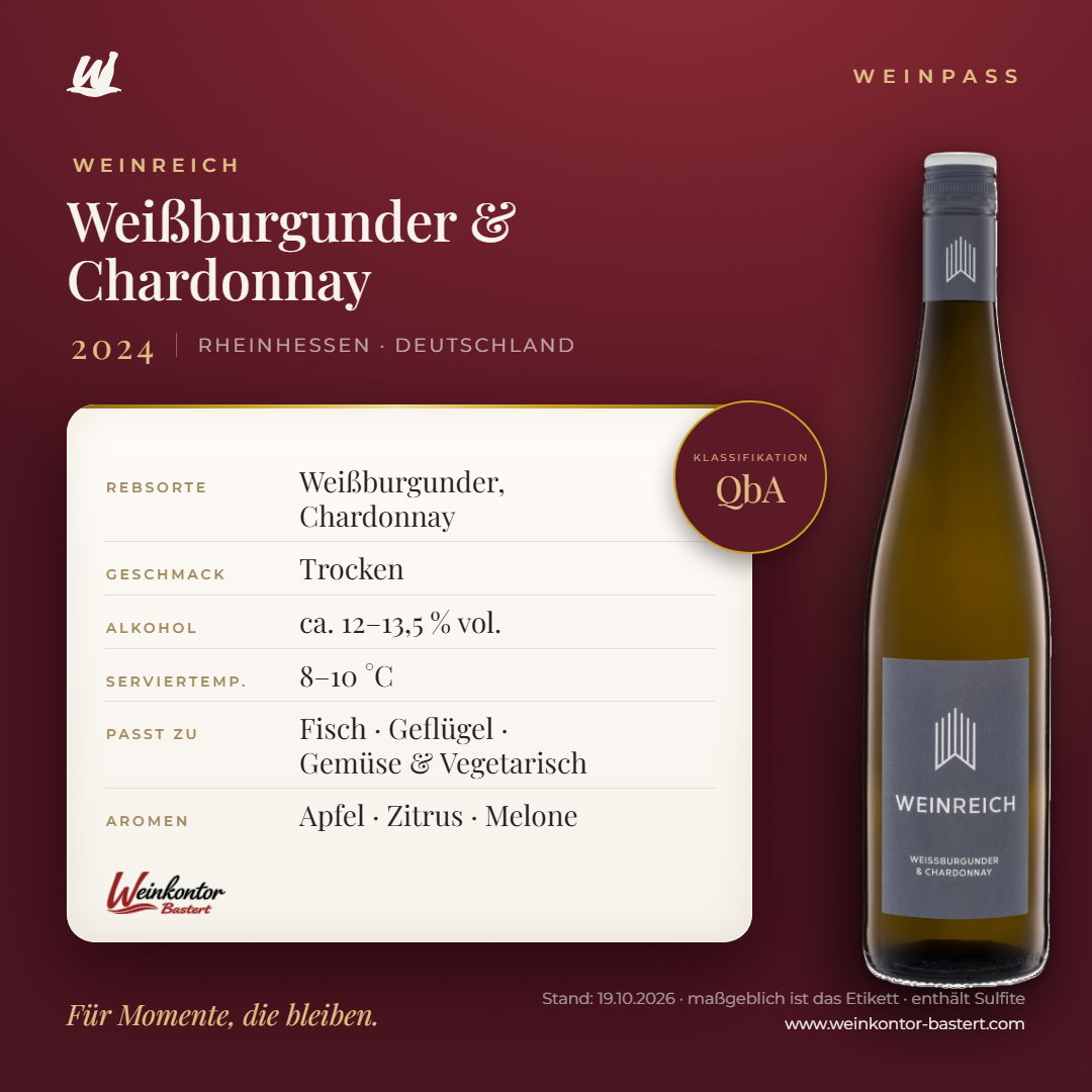 Weißburgunder & Chardonnay Weinreich QbA – Rheinhessen – Weinpass | Weinkontor Bastert