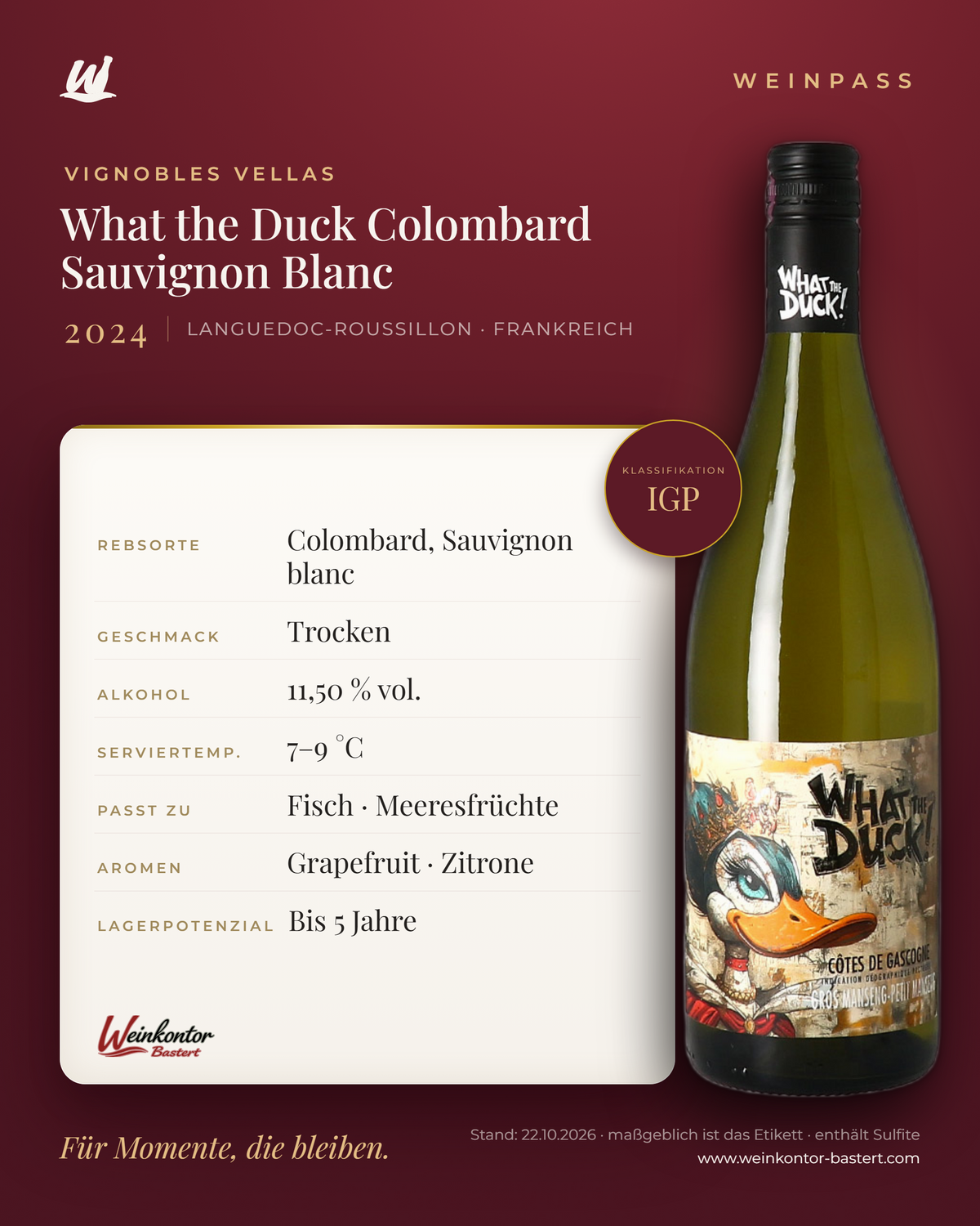 What the Duck Colombard Sauvignon Blanc Vignobles Vellas – Languedoc-Roussillon – Weinpass | Weinkontor Bastert