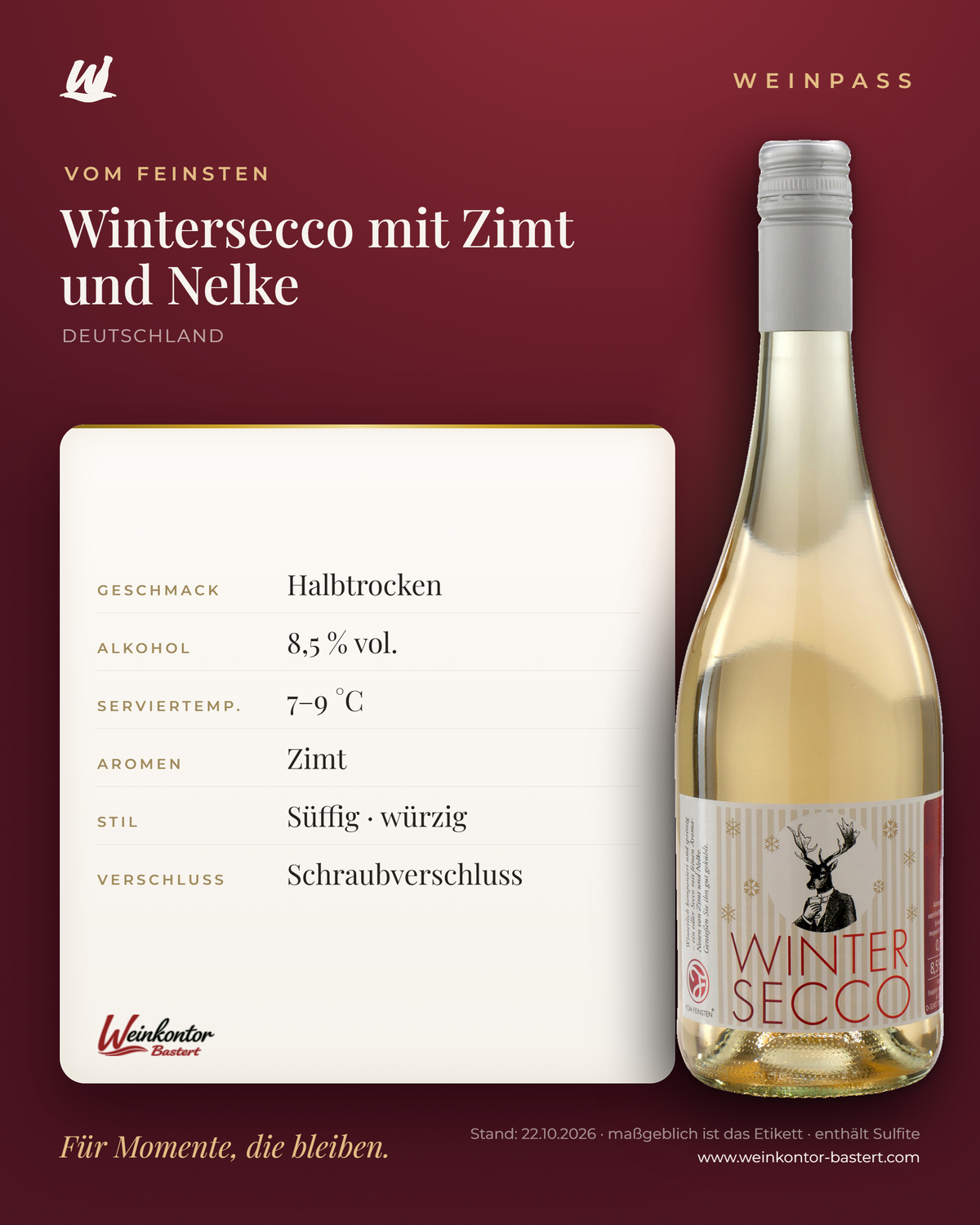 Wintersecco mit Zimt und Nelke 0,75 l – Vom Feinsten – Weinpass | Weinkontor Bastert