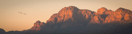 Der Simonsberg im roten Abendlicht über den Lagen von Simonsvlei