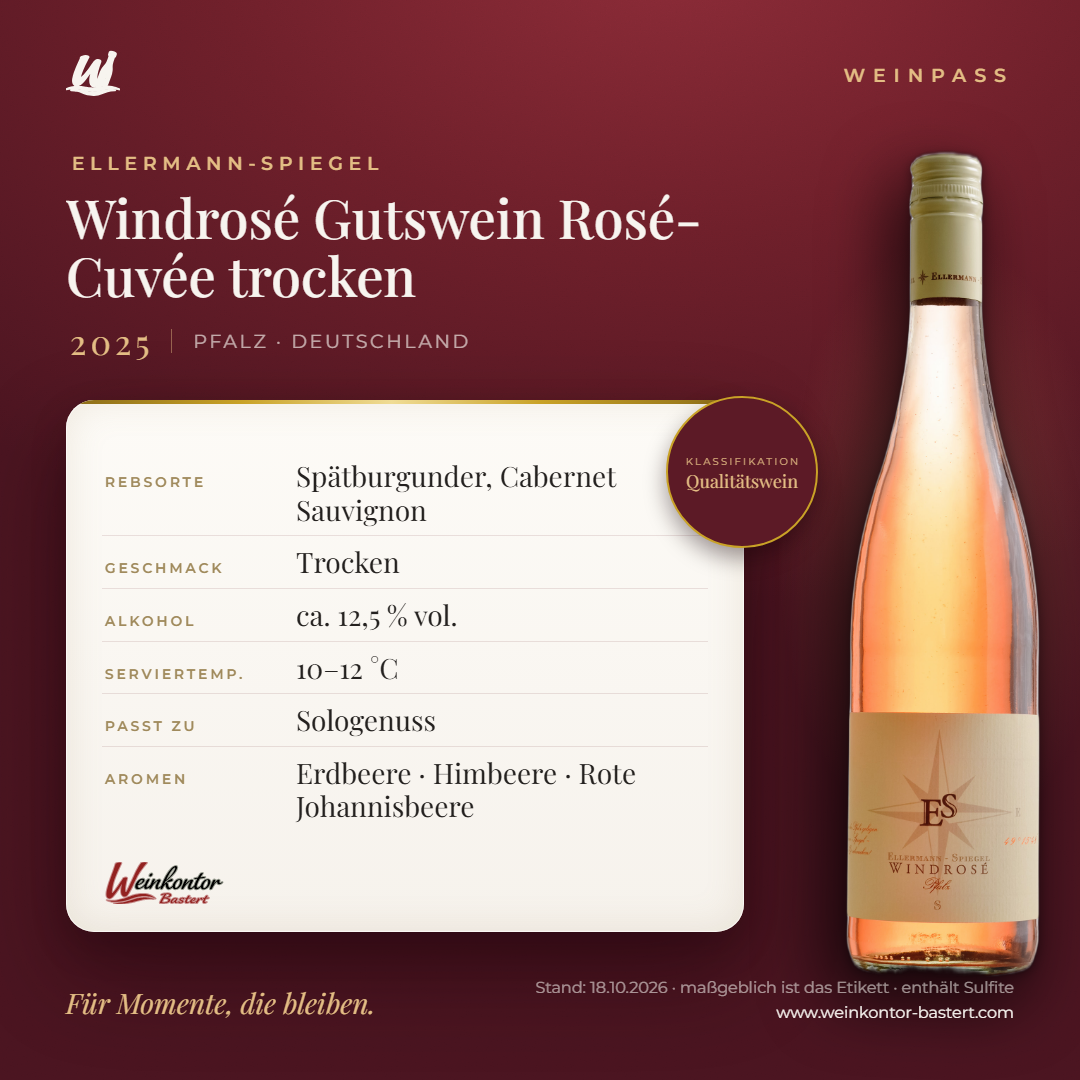 Ellermann-Spiegel Windrosé Gutswein Rosé-Cuvée trocken – Pfalz – Weinpass | Weinkontor Bastert