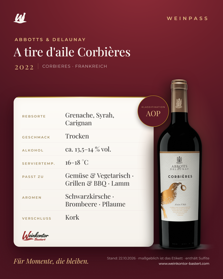 A tire d'aile Corbières AOP Abbotts & Delaunay – Languedoc-Roussillon – Weinpass | Weinkontor Bastert