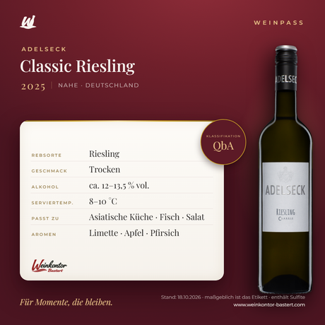 Classic Riesling Adelseck QbA – Nahe – Weinpass | Weinkontor Bastert