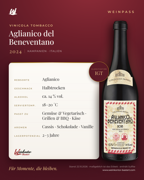 Aglianico del Beneventano Vinicola Tombacco IGT – Kampanien – Weinpass | Weinkontor Bastert