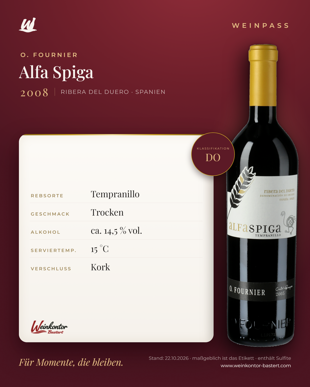 Alfa Spiga DO O. Fournier – Ribera del Duero – Weinpass | Weinkontor Bastert