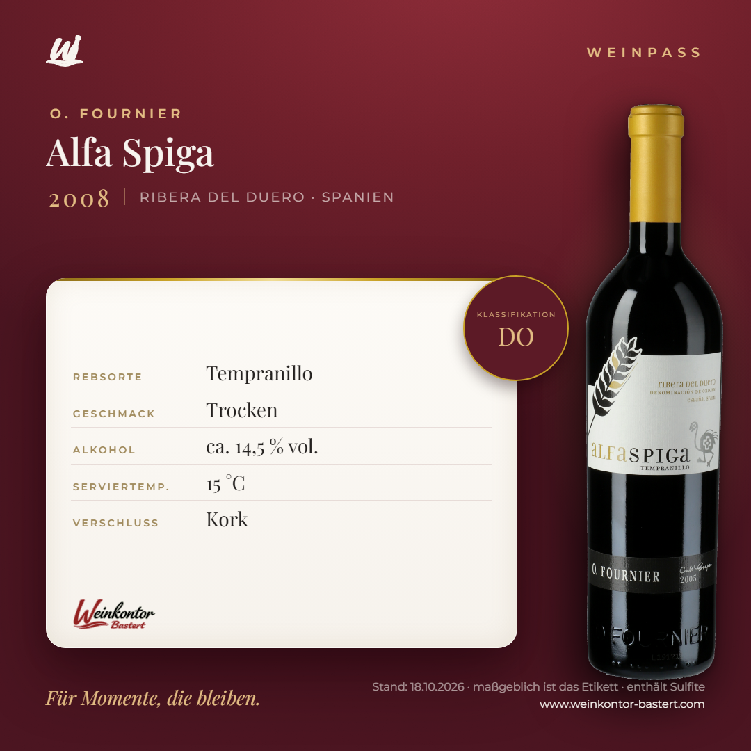 Alfa Spiga DO O. Fournier – Ribera del Duero – Weinpass | Weinkontor Bastert