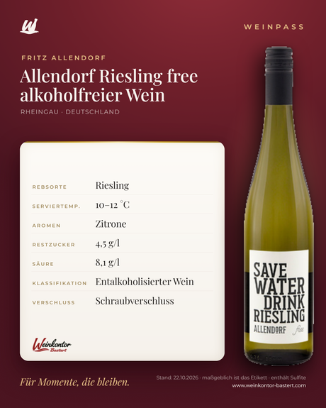 Allendorf Riesling free alkoholfreier Wein – Rheingau – Weinpass | Weinkontor Bastert