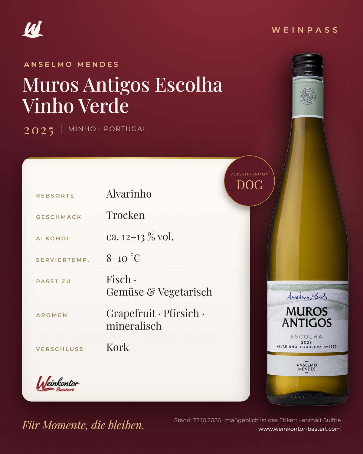 Anselmo Mendes Muros Antigos Escolha Vinho Verde DOC – Minho – Weinpass | Weinkontor Bastert