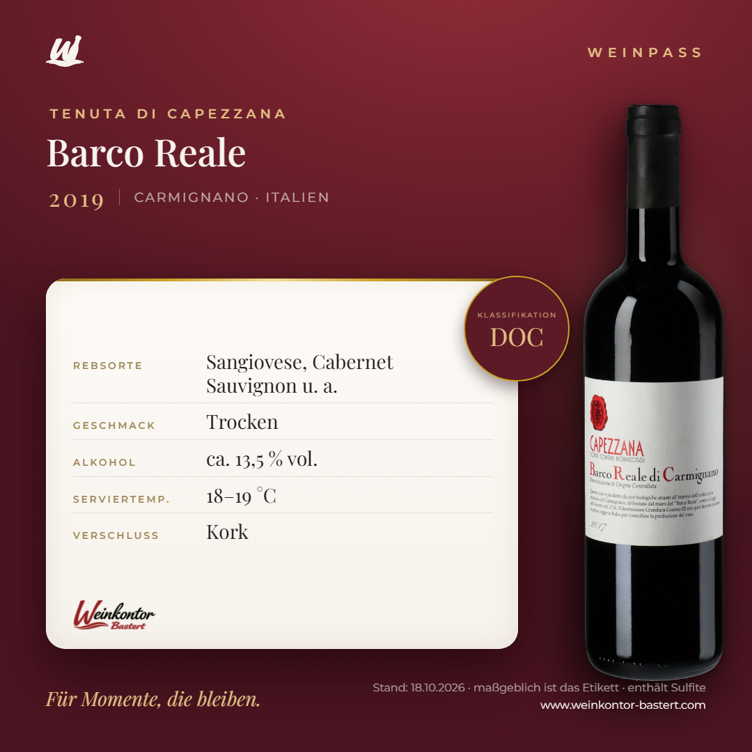 Barco Reale DOC Tenuta di Capezzana – Carmignano – Weinpass | Weinkontor Bastert