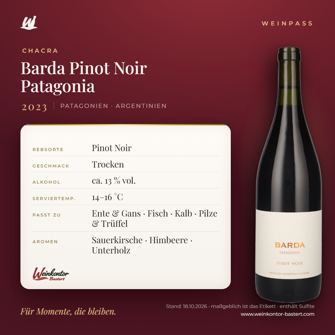 Barda Pinot Noir Chacra Patagonia – Patagonien – Weinpass | Weinkontor Bastert