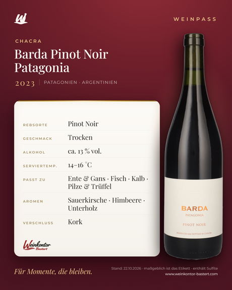 Barda Pinot Noir Chacra Patagonia – Patagonien – Weinpass | Weinkontor Bastert