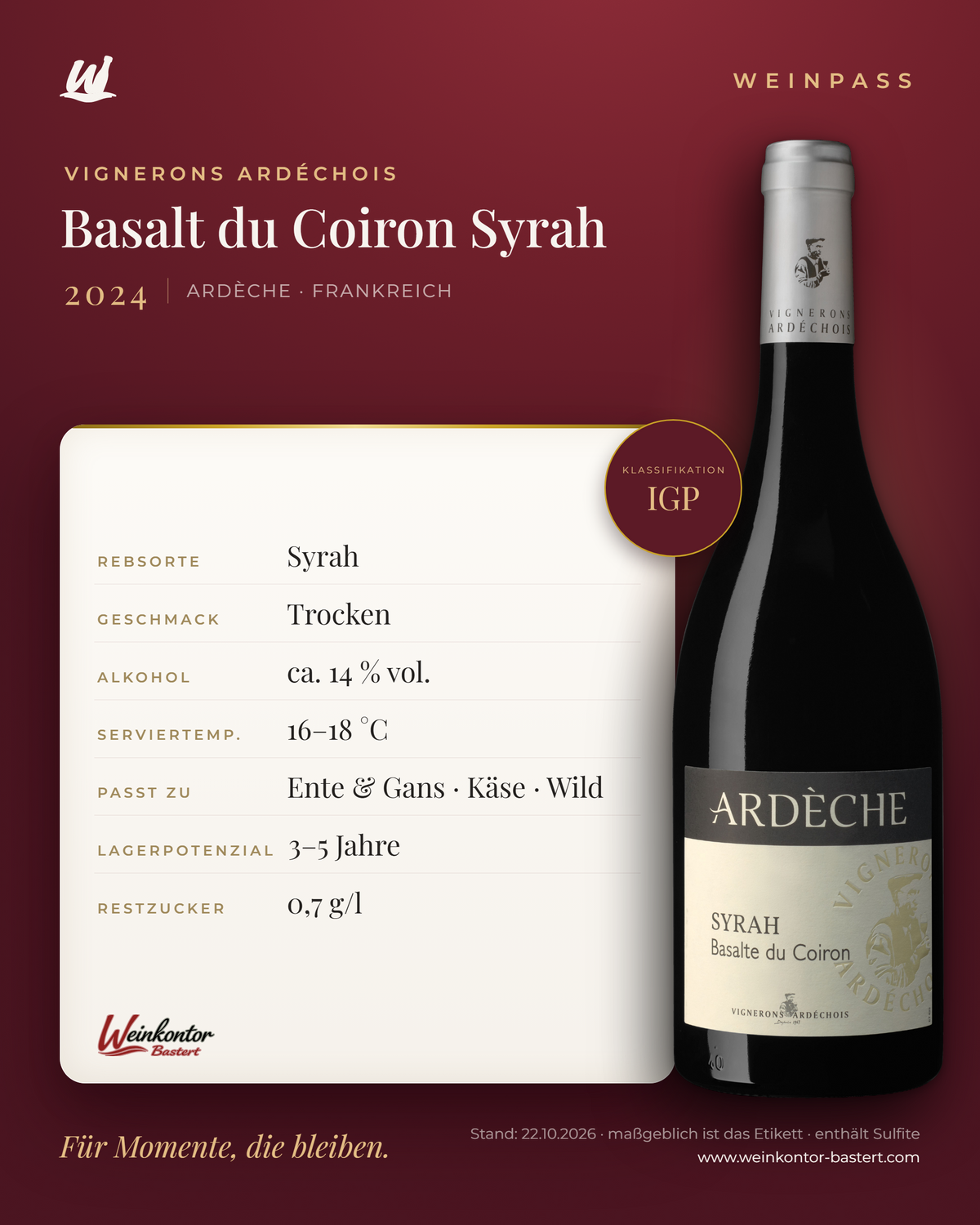 Basalt du Coiron Syrah Vignerons Ardéchois IGP – Ardèche – Weinpass | Weinkontor Bastert