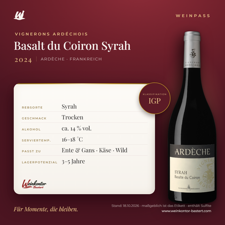 Basalt du Coiron Syrah Vignerons Ardéchois IGP – Ardèche – Weinpass | Weinkontor Bastert