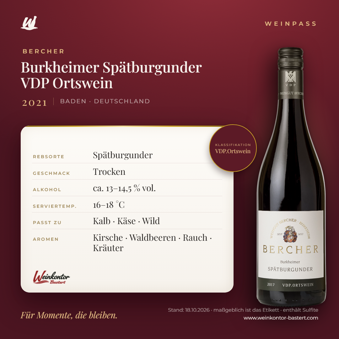 Burkheimer Spätburgunder Bercher VDP Ortswein – Baden – Weinpass | Weinkontor Bastert