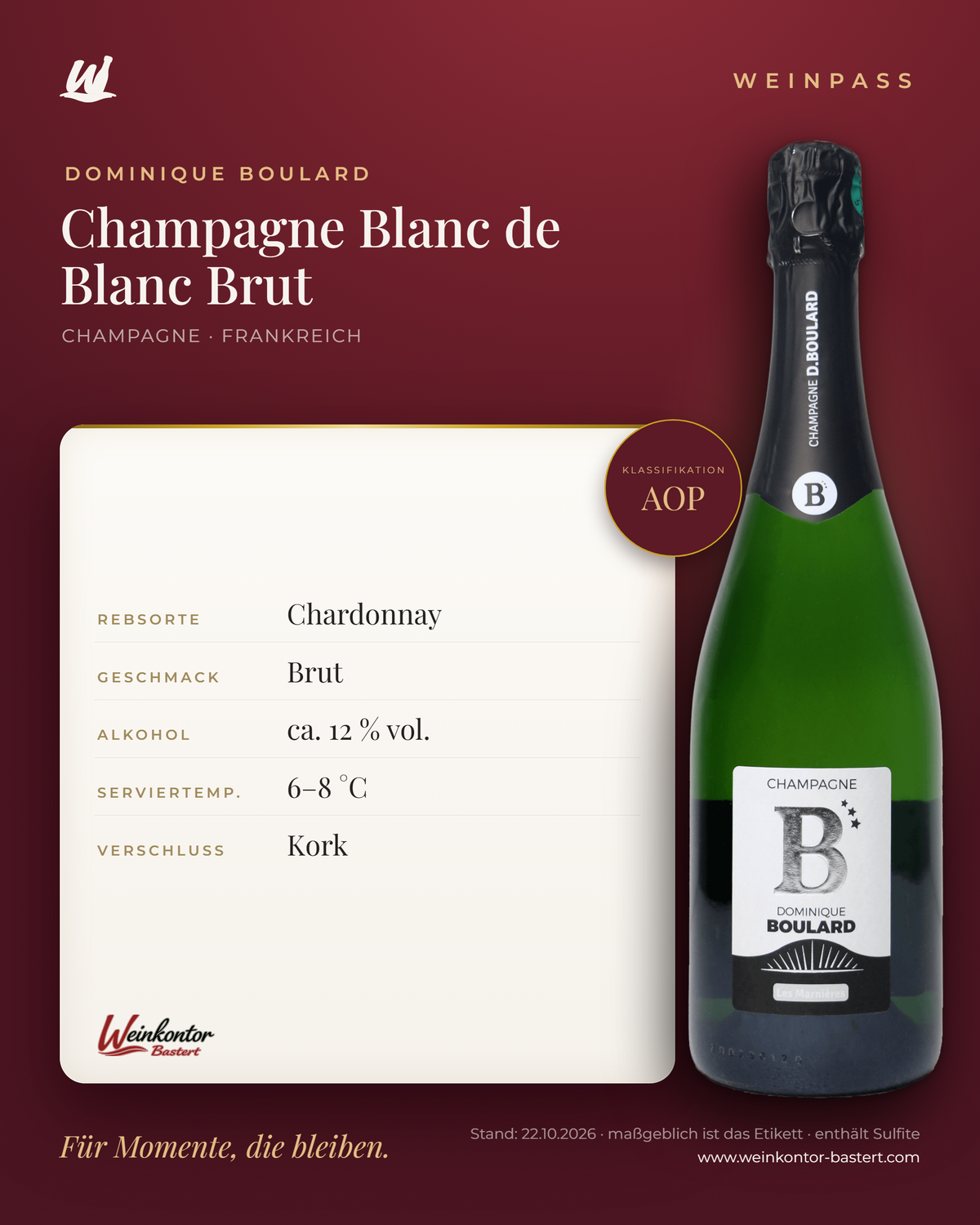 Blanc de Blanc Brut AOP Dominique Boulard – Champagne – Weinpass | Weinkontor Bastert