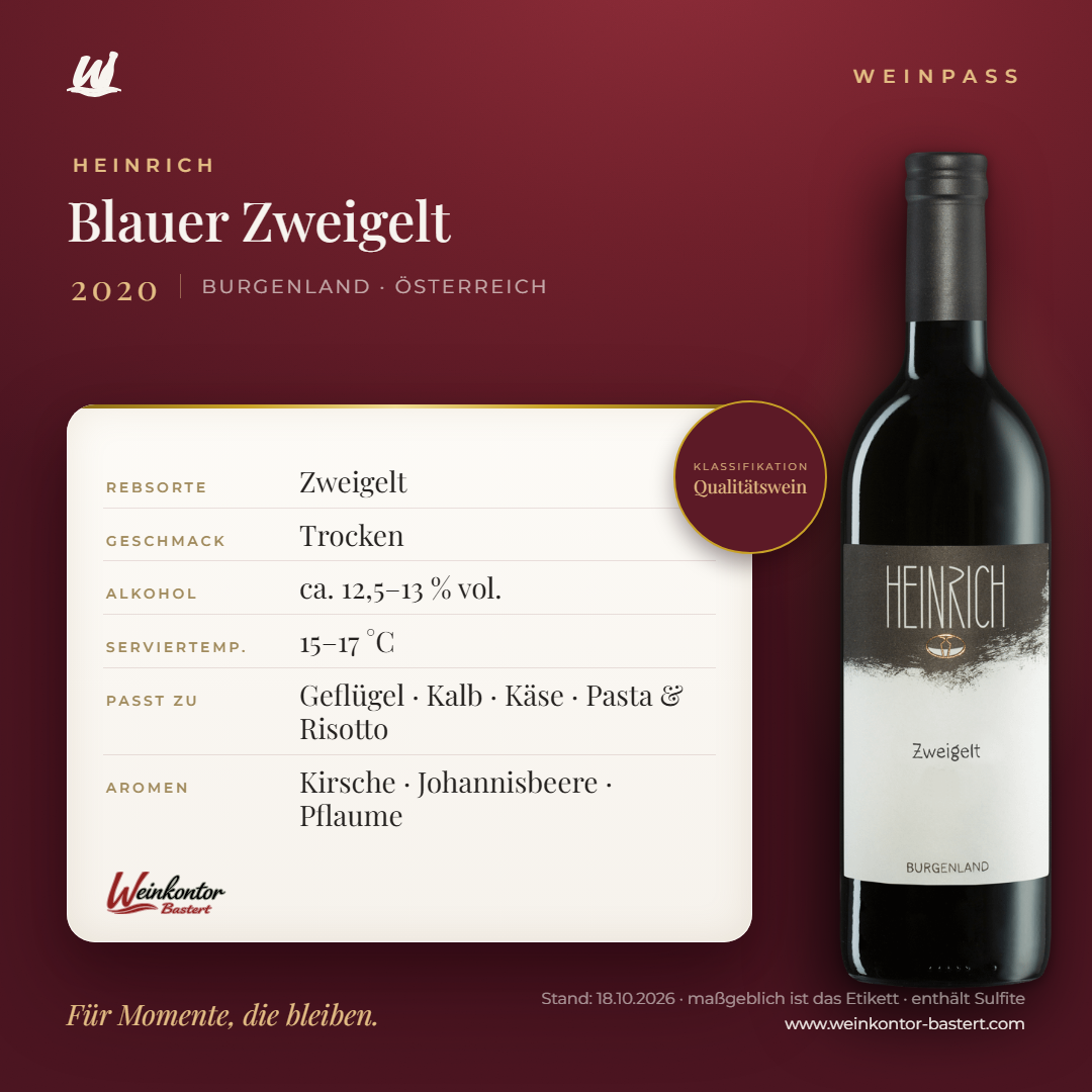 Blauer Zweigelt Heinrich Qualitätswein – Burgenland – Weinpass | Weinkontor Bastert