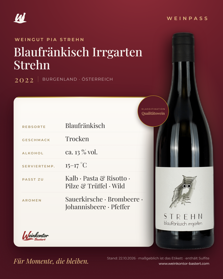 Blaufränkisch Irrgarten Strehn Qualitätswein – Burgenland – Weinpass | Weinkontor Bastert