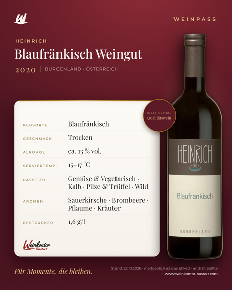Blaufränkisch Weingut Heinrich Qualitätswein – Burgenland – Weinpass | Weinkontor Bastert