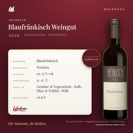 Blaufränkisch Weingut Heinrich Qualitätswein – Burgenland – Weinpass | Weinkontor Bastert