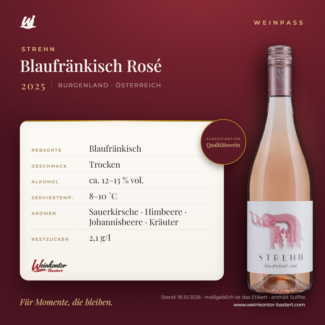 Blaufränkisch Rosé Strehn Qualitätswein – Burgenland – Weinpass | Weinkontor Bastert