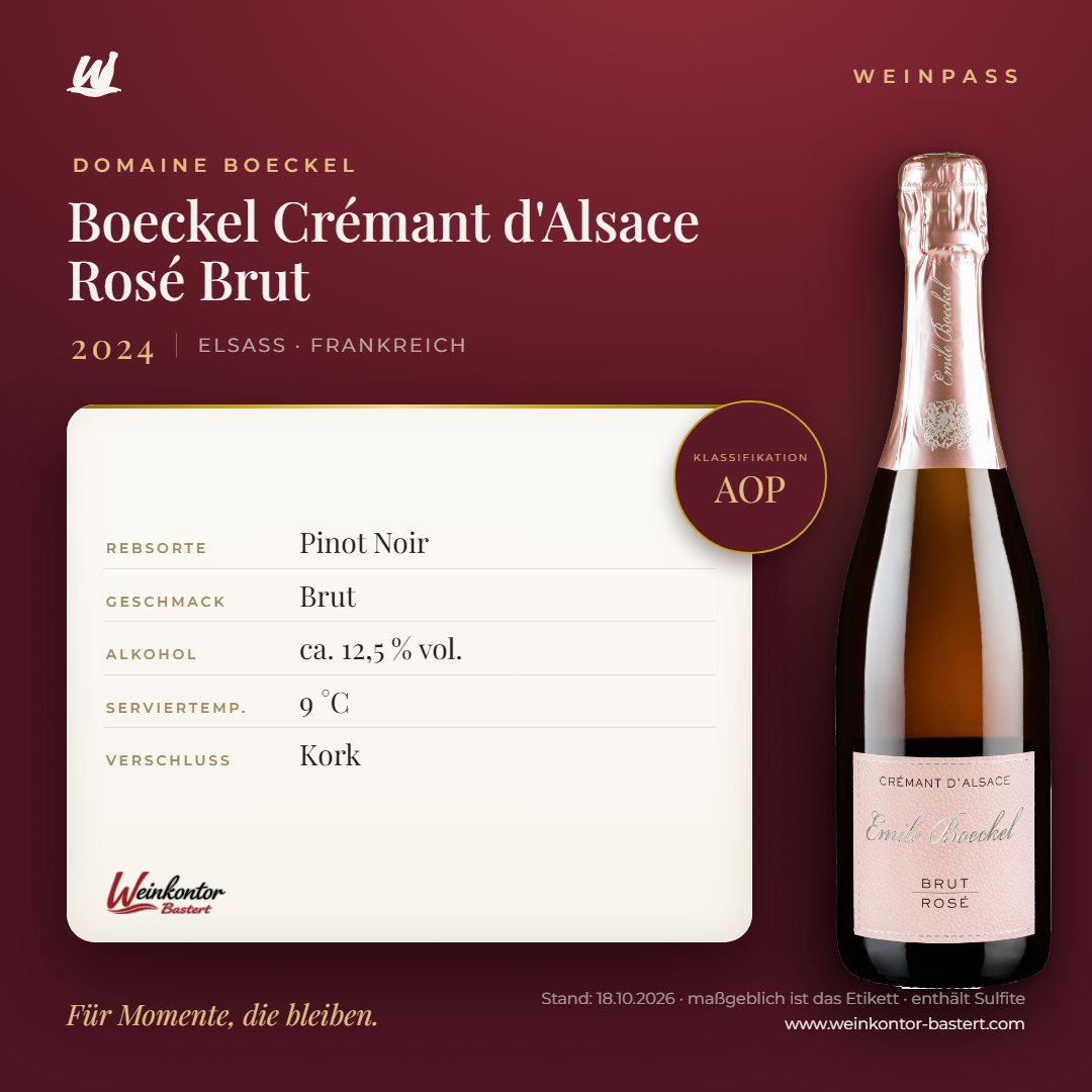 Boeckel Crémant d'Alsace Rosé Brut AOP – Elsass – Weinpass | Weinkontor Bastert