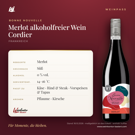 Bonne Nouvelle Merlot alkoholfreier Wein Cordier – Vin de France – Weinpass | Weinkontor Bastert