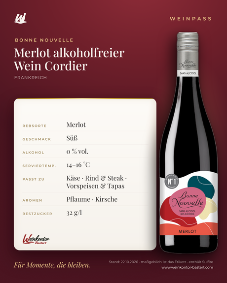 Bonne Nouvelle Merlot alkoholfreier Wein Cordier – Vin de France – Weinpass | Weinkontor Bastert