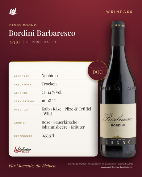 Bordini Elvio Cogno Barbaresco DOC – Piemont – Weinpass | Weinkontor Bastert