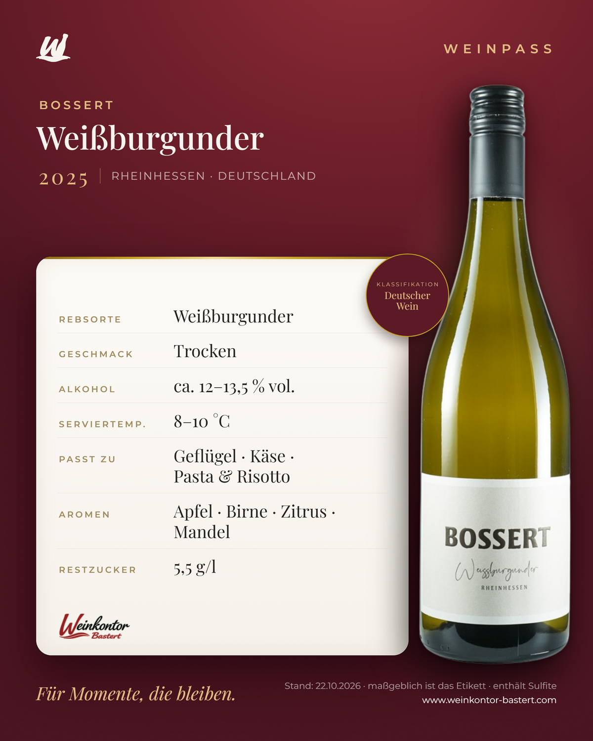 Bossert Weißburgunder – Rheinhessen – Weinpass | Weinkontor Bastert