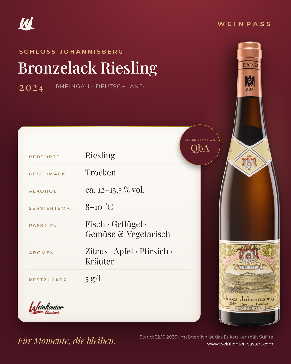 Bronzelack Riesling Schloss Johannisberg QbA – Rheingau – Weinpass | Weinkontor Bastert