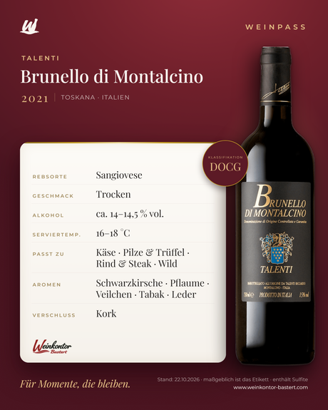 Brunello di Montalcino DOCG Talenti – Toskana – Weinpass | Weinkontor Bastert
