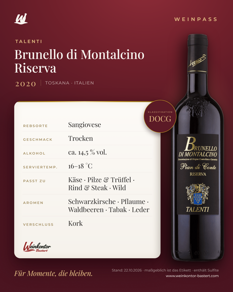 Brunello di Montalcino Riserva Talenti DOCG – Toskana – Weinpass | Weinkontor Bastert