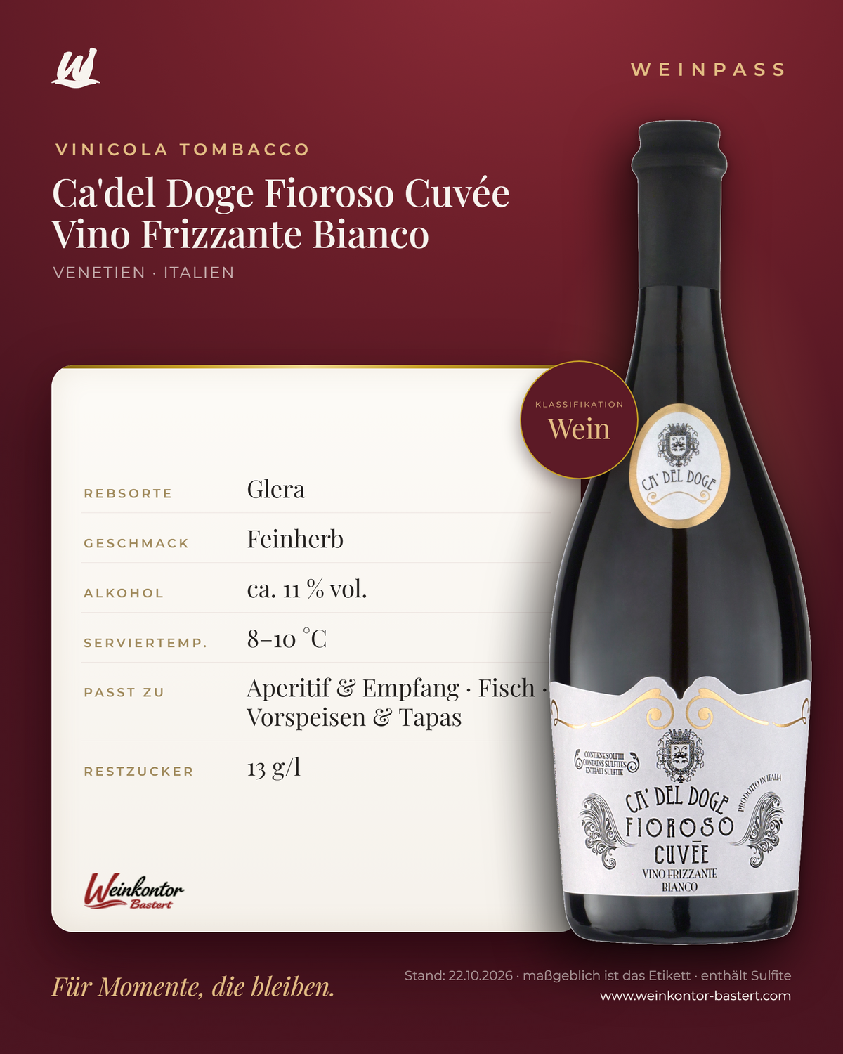 Ca'del Doge Fioroso Cuvée Vino Frizzante Bianco Vinicola Tombacco – Venetien – Weinpass | Weinkontor Bastert