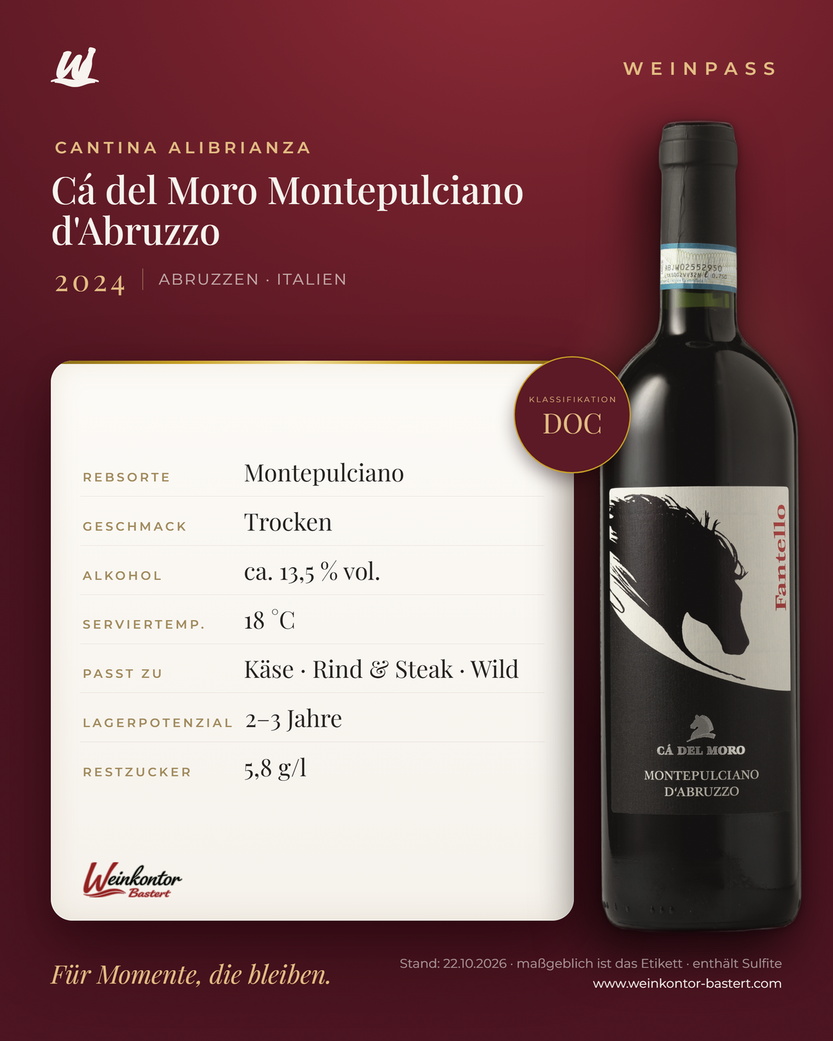 Cá del Moro Montepulciano d'Abruzzo Cantina Alibrianza DOC – Abruzzen – Weinpass | Weinkontor Bastert
