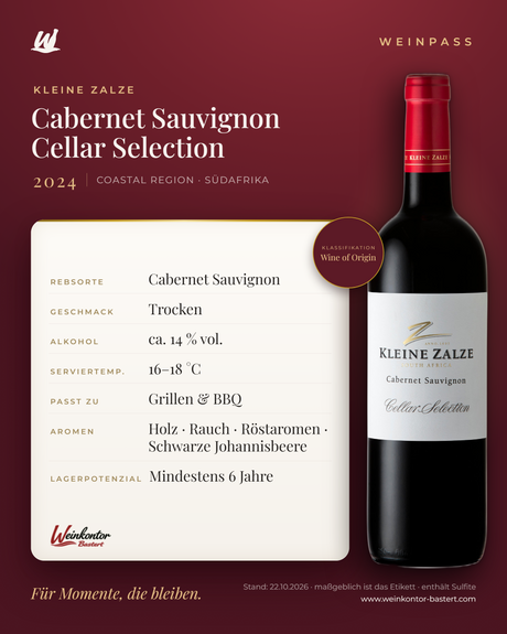 Cabernet Sauvignon Cellar Selection Kleine Zalze – Coastal Region – Weinpass | Weinkontor Bastert