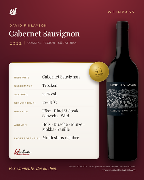 Cabernet Sauvignon David Finlayson – Coastal Region – Weinpass | Weinkontor Bastert