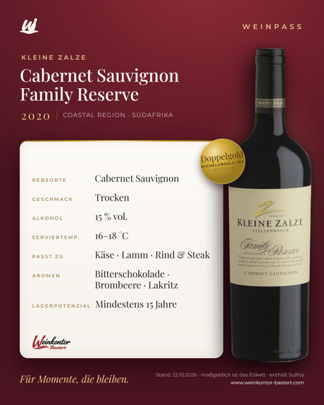 Cabernet Sauvignon Family Reserve Kleine Zalze – Coastal Region – Weinpass | Weinkontor Bastert
