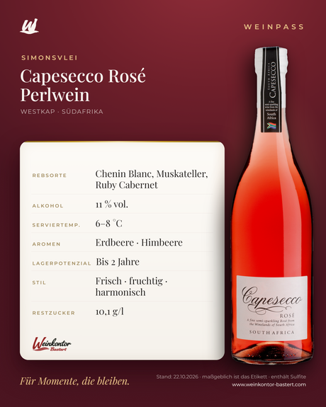 Capesecco Rosé Perlwein – Westkap – Weinpass | Weinkontor Bastert