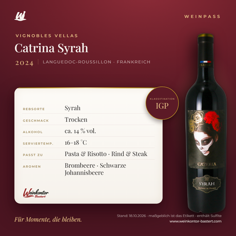 Catrina Syrah Vignobles Vellas – Languedoc-Roussillon – Weinpass | Weinkontor Bastert