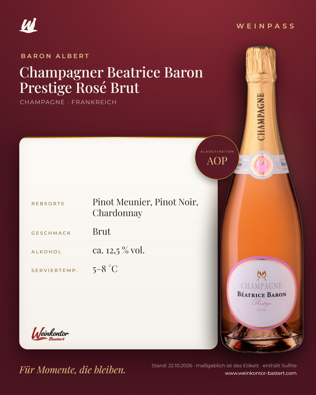 Champagner Beatrice Baron Prestige Rosé Brut Baron Albert AOP – Champagne – Weinpass | Weinkontor Bastert