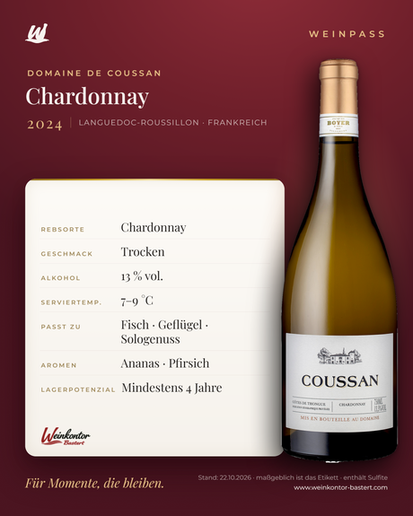 Chardonnay Domaine De Coussan – Languedoc-Roussillon – Weinpass | Weinkontor Bastert