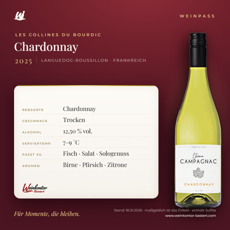 Chardonnay Les Collines du Bourdic – Languedoc-Roussillon – Weinpass | Weinkontor Bastert