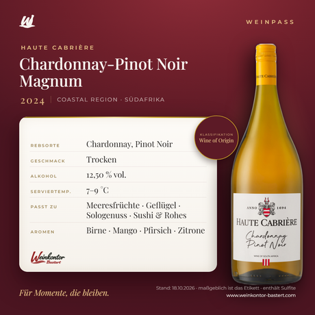 Chardonnay-Pinot Noir Magnum Haute Cabrière – Coastal Region – Weinpass | Weinkontor Bastert