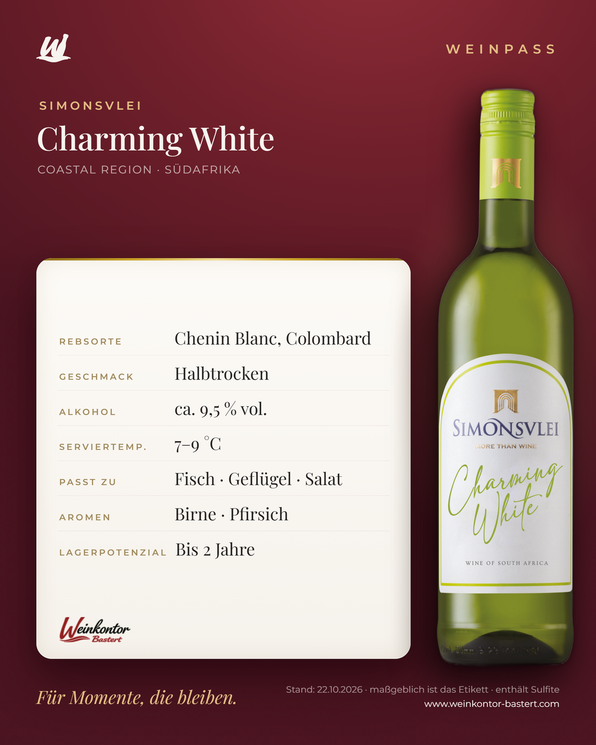 Charming White Simonsvlei – Coastal Region – Weinpass | Weinkontor Bastert