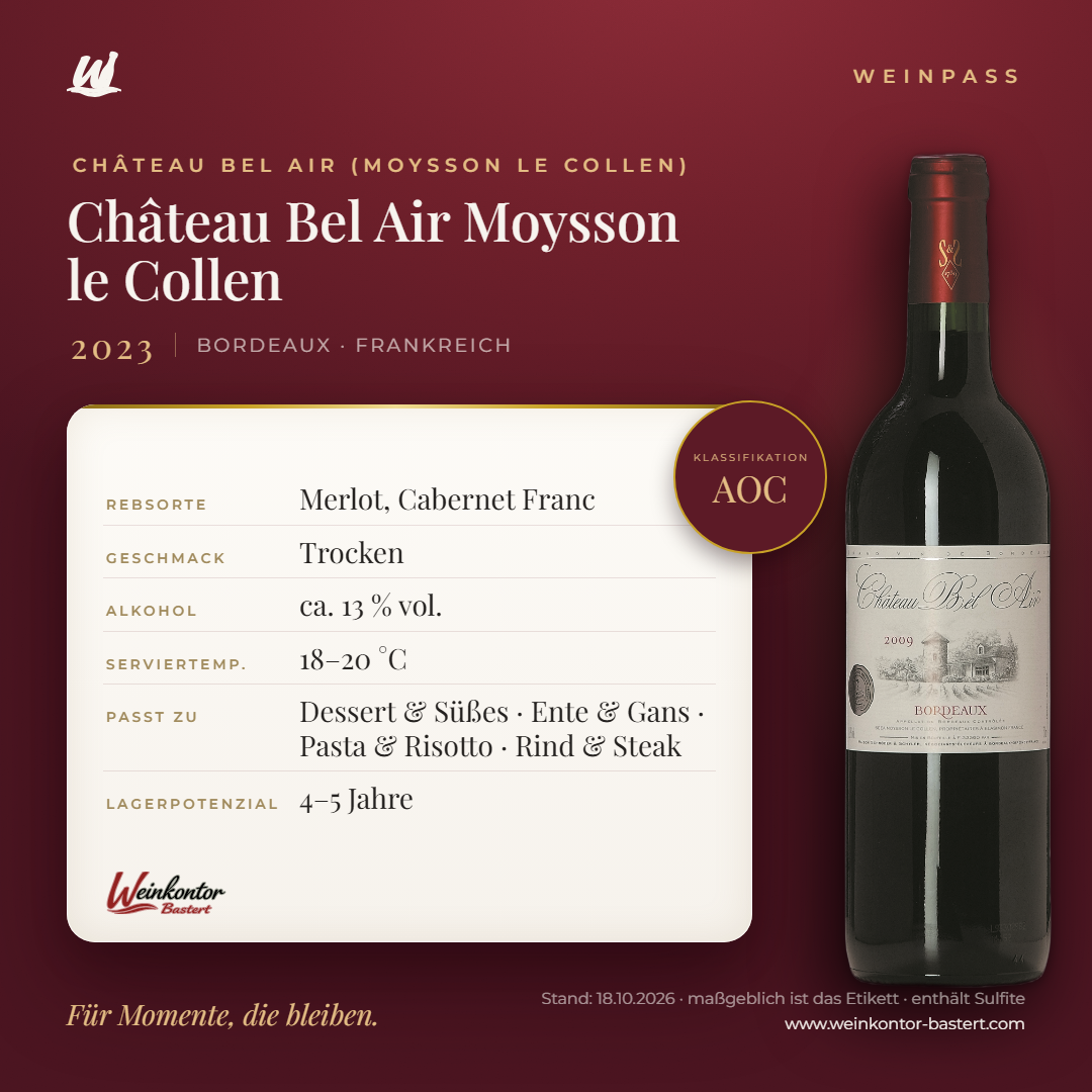 Château Bel Air AOC Moysson le Collen – Bordeaux – Weinpass | Weinkontor Bastert
