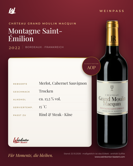 Château Grand Moulin Macquin Montagne Saint-Émilion AOP – Bordeaux – Weinpass | Weinkontor Bastert